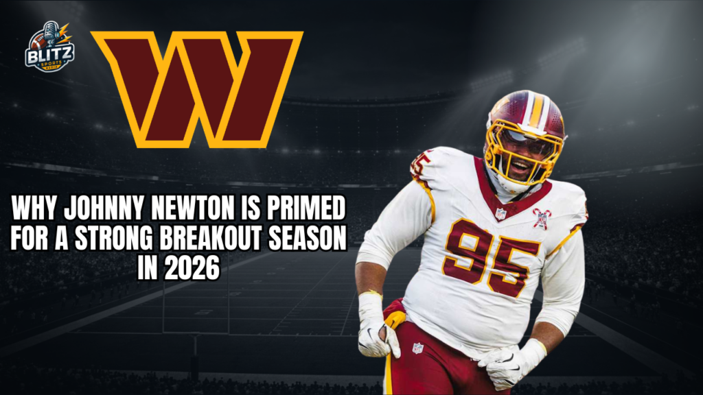 Johnny Newton celebrating during a Washington Commanders game ahead of a potential breakout season in 2026