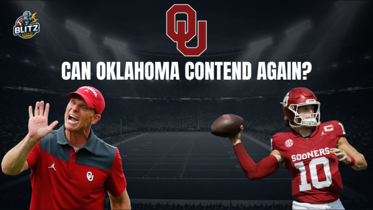 2026 Oklahoma Sooners football preview thumbnail featuring head coach Brent Venables and quarterback John Mateer beneath the Oklahoma "OU" logo with the headline "Can Oklahoma Contend Again?" on a stadium background.